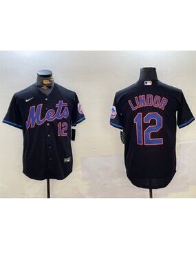 12 Francisco Lindor Black Stitched Jersey